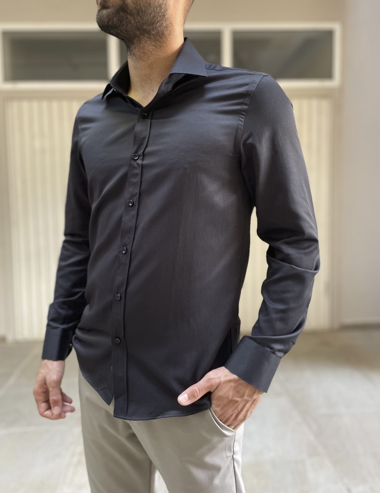 Ανδρικό μαύρο πουκάμισο με γιακά 1500M φωτογραφία